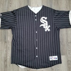 Chicago White Sox Pin Stripe Vintage Majestic Baseball Jersey  - Black/Grey